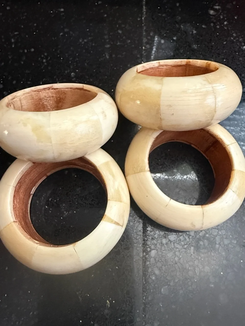 Vintage Aukey Set of 4 Cream carved soapstone napkins rings